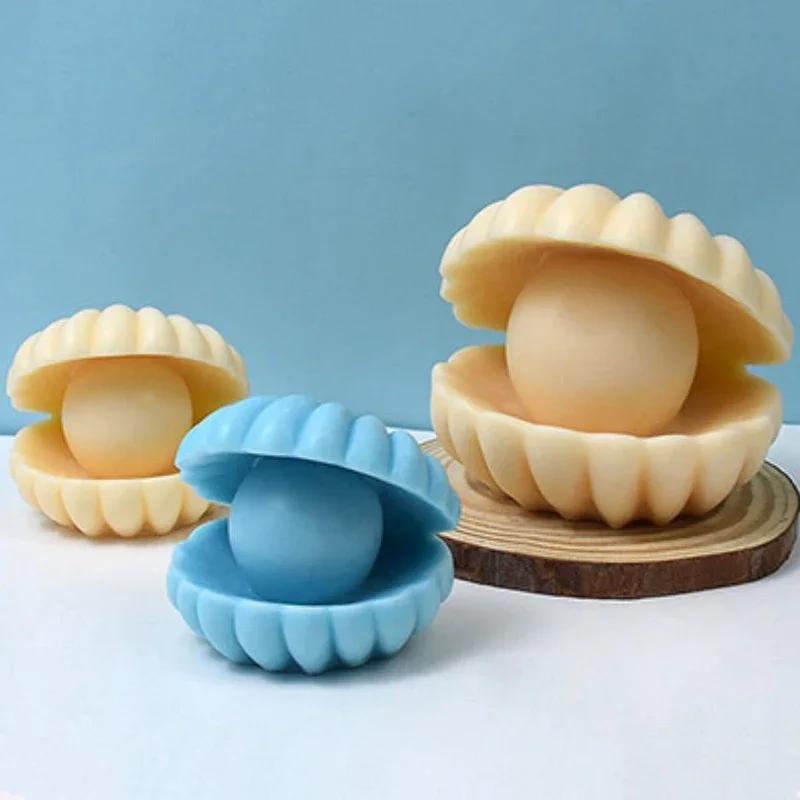 3D Pearl Shell Silicone Candle Mold, DIY Shell-shaped Handicrafts, Gypsum Resin Cement Mold, Soap Chocolate Ice Cube Making Tool