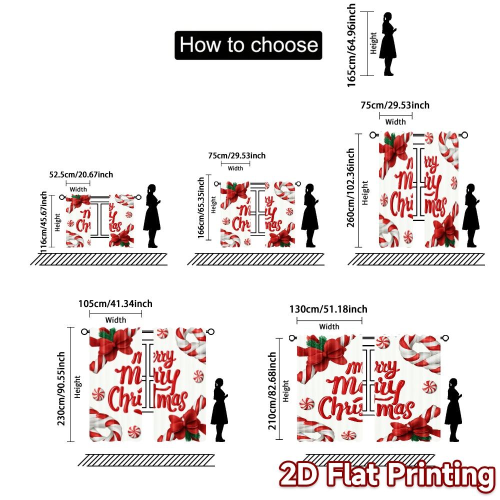 2D Flat Printing  JIT 2pcs   Curtains (Without Rod) Candy Cane Cheer Pattern Modern Curtains Versatile Durable Polyester Curtains