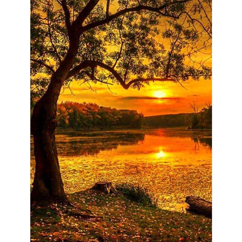 DIY Peisaj 5D pictură cu diamant complet rotund burghiu scenic diamant artă broderie punct de cruce apus de soare decorare acasă