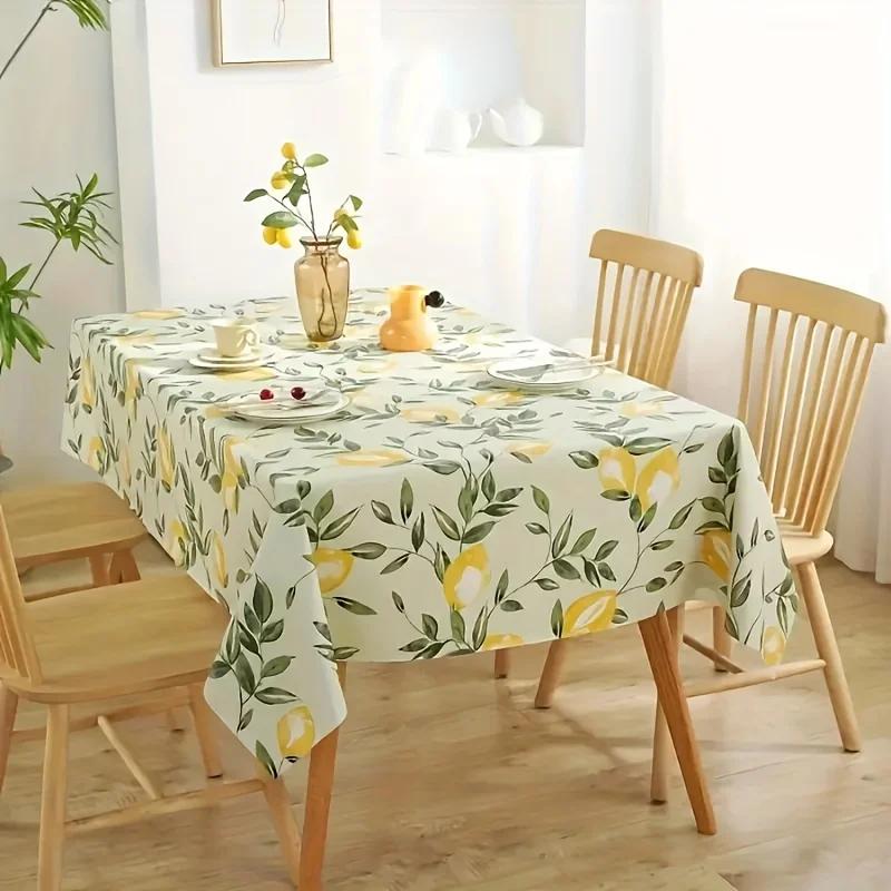 Citroenbladeren Bedrukt Rechthoekig Tafelkleed Voor Vakantiefeestdecoratie Wasbaar Zomer Citroen Waterdichte Tafelkleden Huisdecoraties 140x180cm