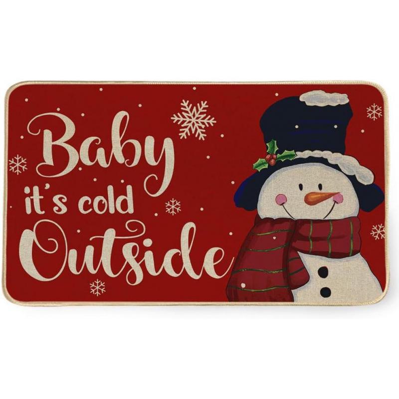 Imitation Linen Christmas Floor Mats - Bathroom & Door Holiday Decor Mats