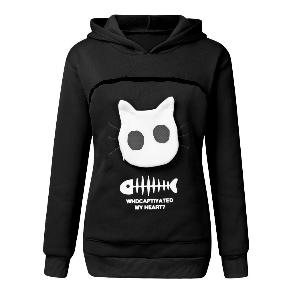 Women’s Sweatshirt  Pouch Hood Tops Carry Cat Breathable Pullover Blouse