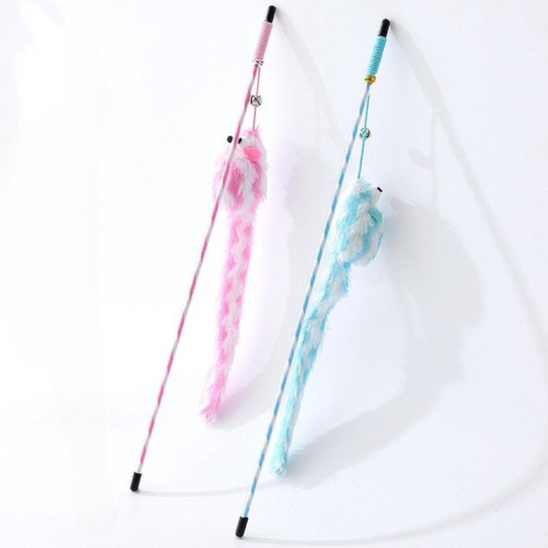 Cat Teaser Stick Toy Plush Mouse with Bell Interactive Teasing Toy for Kitten Bite-Resistant Teeth-Grinding Cat Toy Supplies