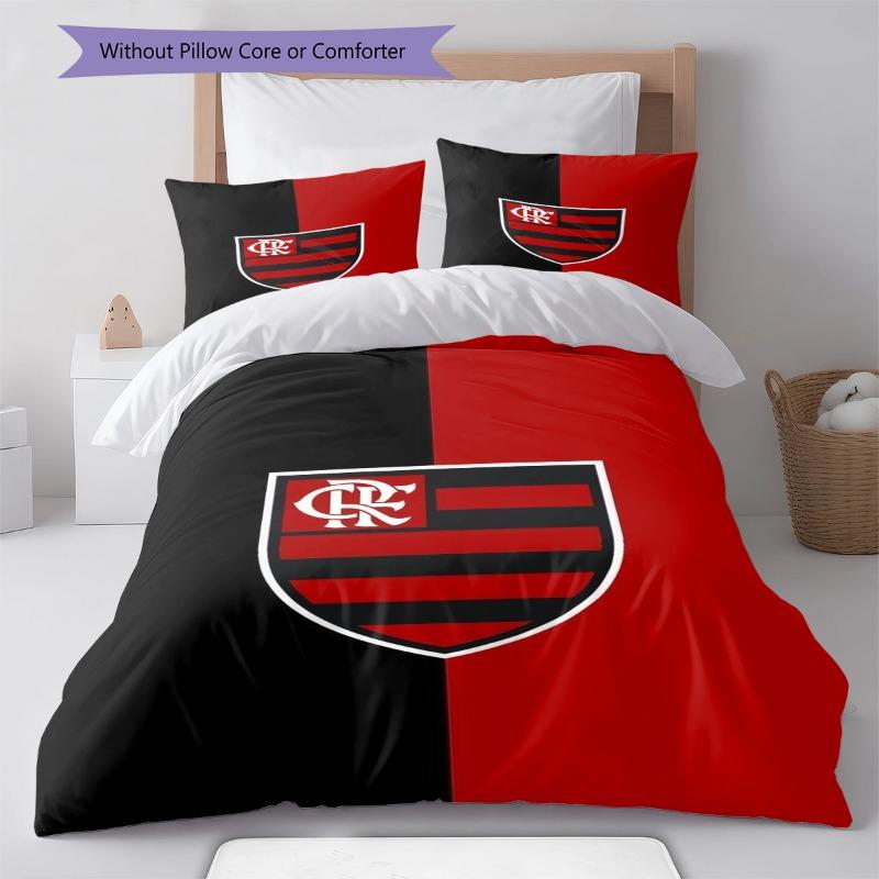 Flamengo Crest Black Red Split Background Print 3 Pieces Duvet Cover Set Brazil Soccer Bedding Bedroom Home Decor Without Pillow Core Comforter