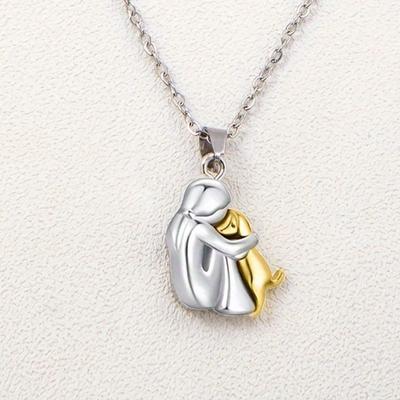New Alloy Cute Two Tone Color Girl Hug Dog Necklace Fashion Women and Pet Pendant Jewelry Accessories