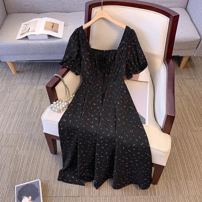 Plus Size Women's Summer New Haute Couture Retro Square Collar Floral Dress