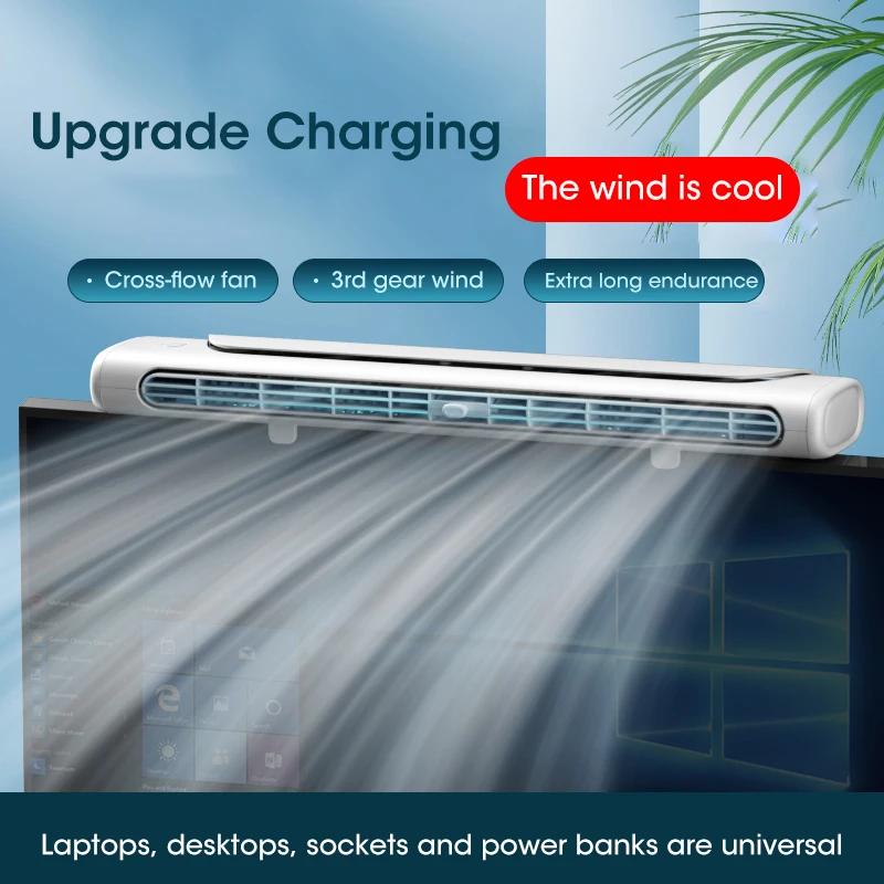 Monitor Fan With Lights Bar Clip-On Computer Screen Desk Fans Mini Air Cooler Adjustable For Office Household USB Fan