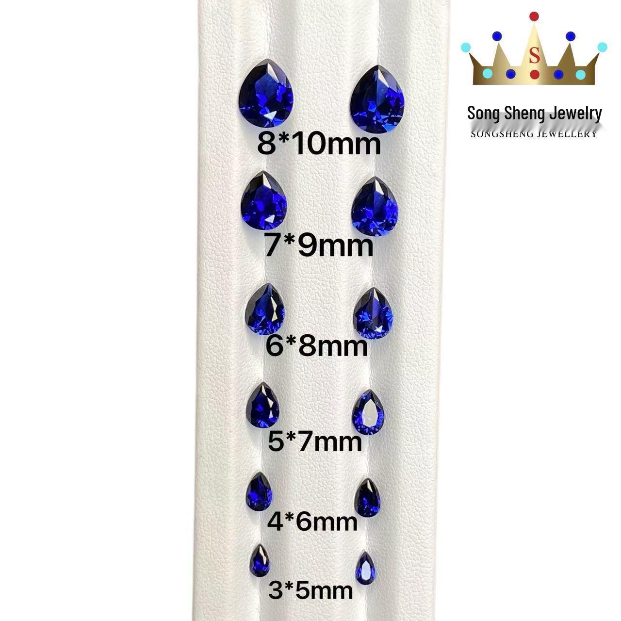 Royal Blue Sapphire Pear Cut Ring with Inlaid Corundum Stone Teardrop 3x5mm