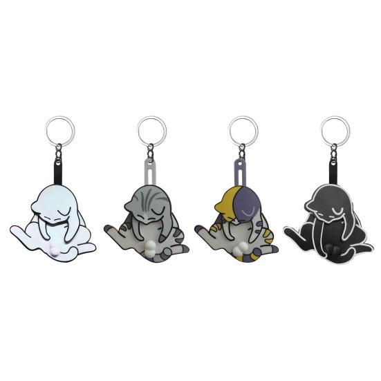 4Pcs Prank Cat Keychain Pendant Anxiety Relief Rotating Ball Keyring Miniature Bearing Key Chain Backpack Accessory