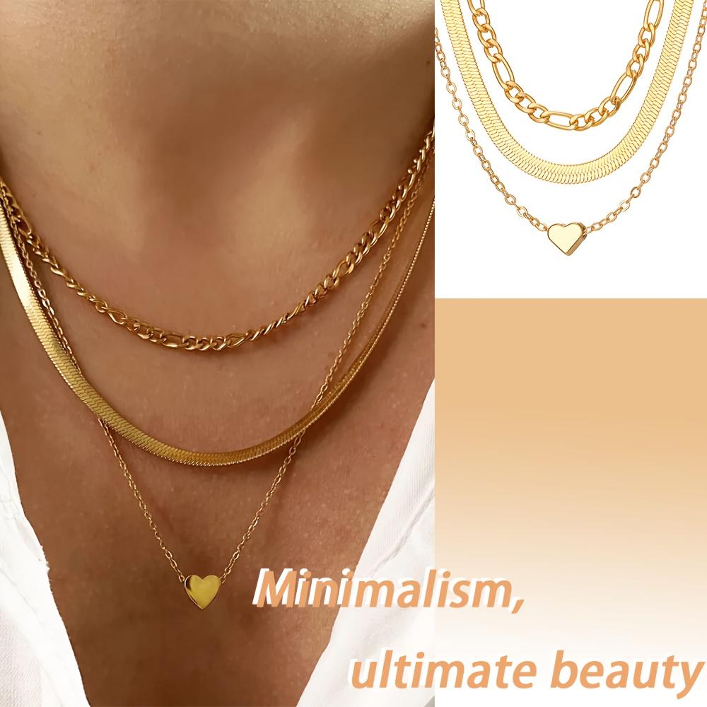 3pcs/Set European Style Elegant Layered Peach Heart Pendant Snake Chain Cuban Necklace for Women