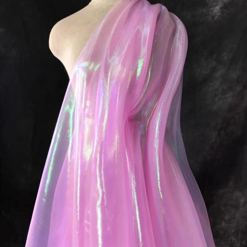 Wide 150cm Encrypted Laser Seven-color Iriered Gauze Fabric Bright Yarn Gradient Color Fabric DIY Organza Clothing Designer