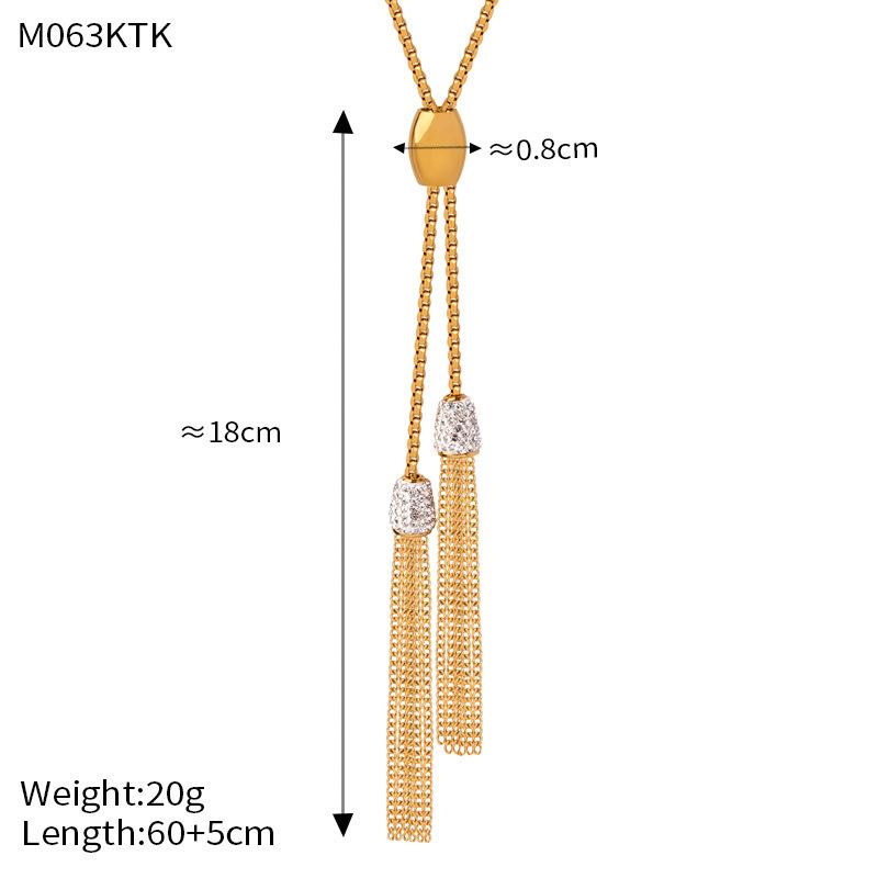 New Fashion Simple Personality Niche Design Stainless Steel Plated 18K Gold Diamond Fringe Sweater Chain Necklace trendy