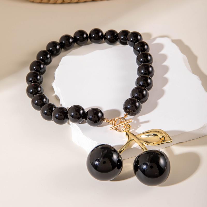 Exaggerated Round Bead Heart Pendant Necklace For Women Handmade Adjustable Chain Choker Party Jewelry Gift Collar