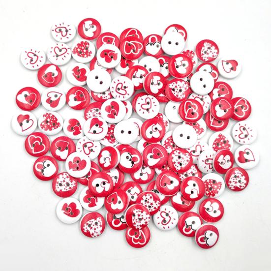 100Pcs Round Love Heart Wooden Buttons Sewing Scrapbooking Cards Craft DIY Decor