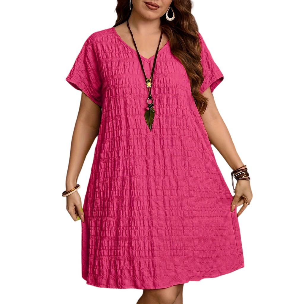 Women's Dress Summer Holiday Dress Solid Color V-neck Loose Short-sleeved Dress