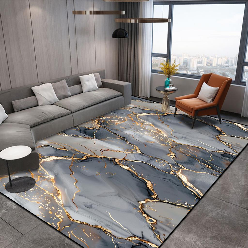 Abstrakter dekorativer Teppich im nordischen Stil für Wohnzimmer Luxus Gold Riss Teppiche für Schlafzimmerdekor Rutschfest Waschbar Sofaseitenmatte