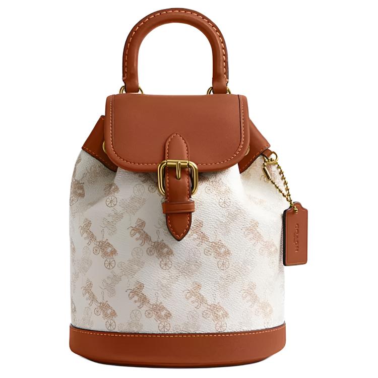 Coach Women's Beige/Brown Harper 17 Classic Monogram Logo Coated Canvas And Leather Backpack Small Backpack Cam31-B4txf