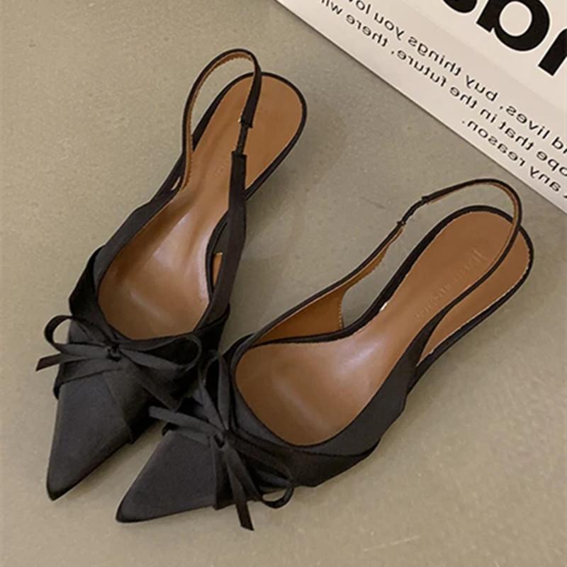 

Fashion Elegant Bow Shallow Pumps Women Fashion Pointed Toe Slingbacks Evening Dress Shoes Comfortable Kitten Heel Brand Designer Shoes 35 чёрный