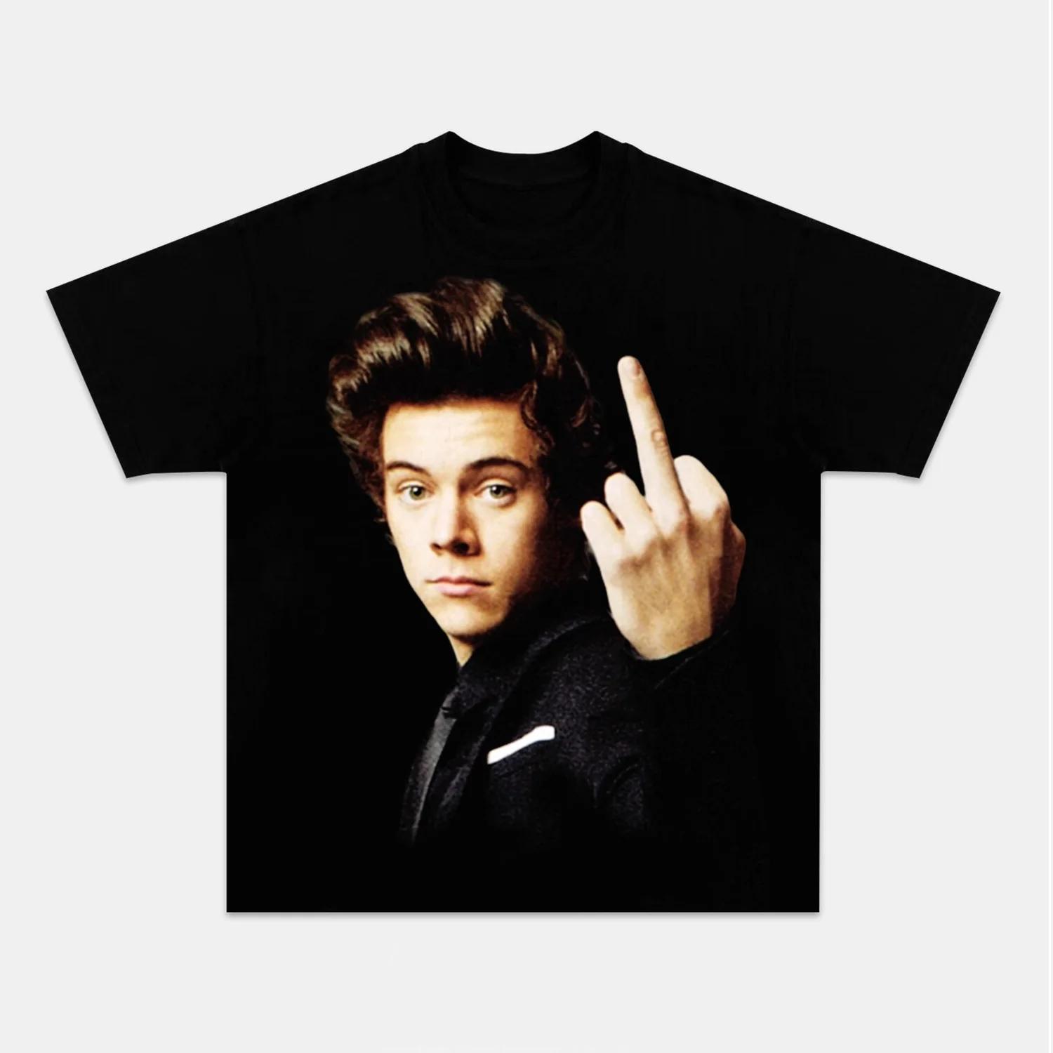Harry Styles Gesture Pattern Printed Tshirt A Fan Gift for Hiphop Casual Cotton Streetwear S