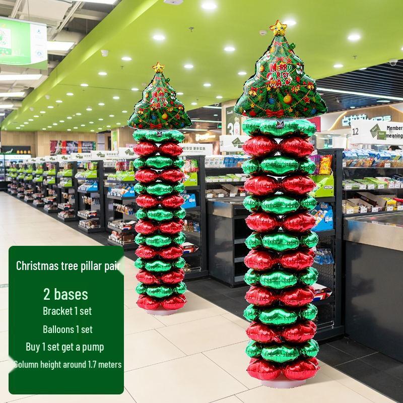 Large Base Christmas Tree Decoration with Santa, Reindeer, and Snowman Balloons for Kindergarten