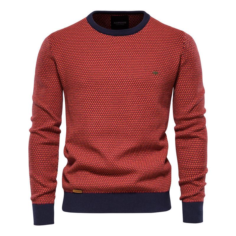 Men's Personalized Khaki Round Neck Warm Knit Pullover for Autumn/Winter