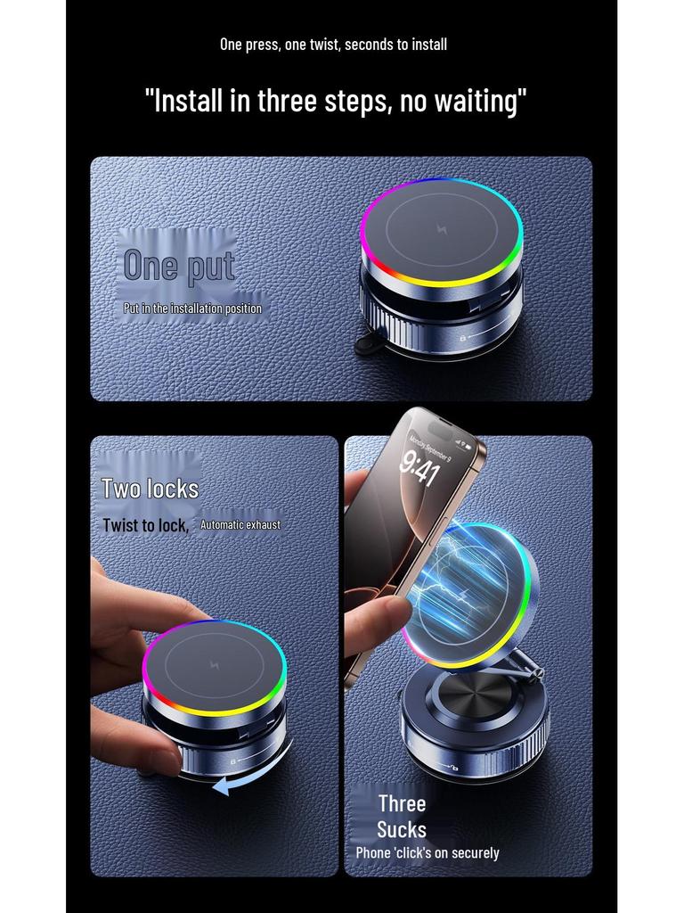 K5S Magnetic Wireless Car Charger & 360° Rotating Phone Holder with Suction Cup