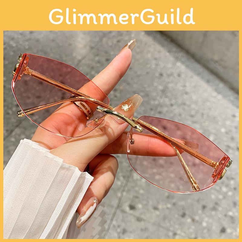 Nonframe Geometric Sunglasses With Metal Construction Uv400 For Travel And Daily Use