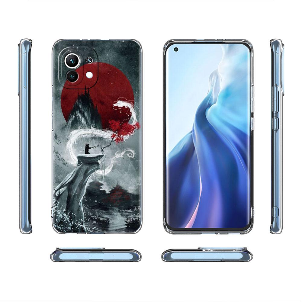 Landscape Ink Painting Japan Samurai Art Clear Case For Xiaomi Mi Poco X3 NFC M3 Pro F3 F1 11 Lite 12 Note 10 11T 9T Phone Cover