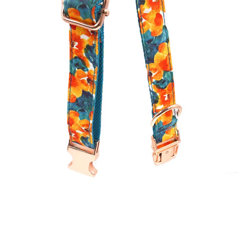 Rose Gold Hawaiian Print Dog Collar & Leash Set - Engravable