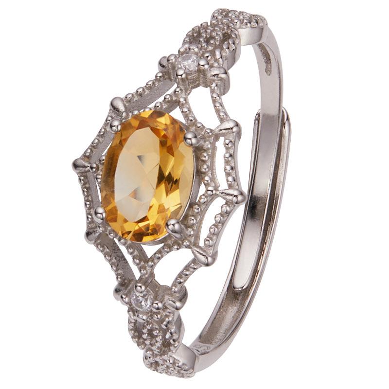 Natural Amethyst Citrine Colored Treasure Ring Women'S S925 Sterling Silver Index Finger Ring Xiaohongshu Earrings