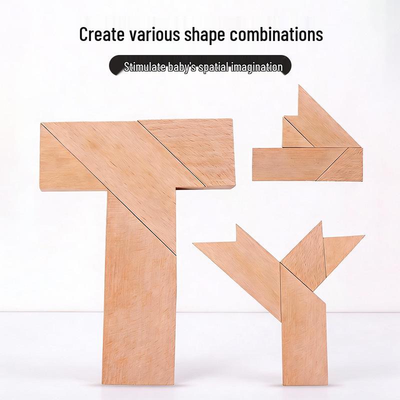 Wooden T-Shaped Tangram Puzzle: Four-Piece Educational Toy for Adults and Students