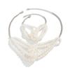 Elegant Multilayer Jewelry Set Unique Knotted Imitation Pearls Beaded Necklace and Bracelet for Ladies Handmade Choker