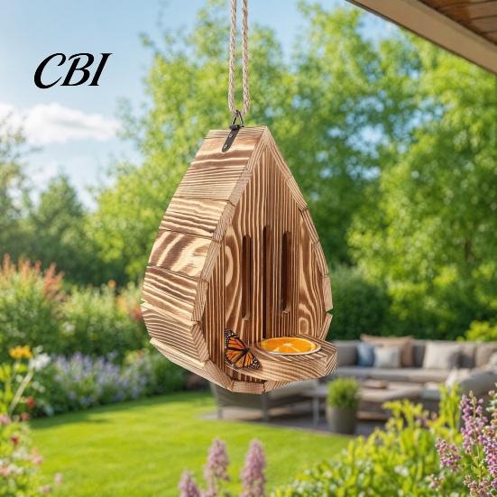 Hausfutterspender inklusive Holzschmetterling für draußen, Tropfenförmiges Gartengehege und mit Schmetterlings-Aufhängeseil, Natürliches Insektenhotel Schmetterlinge,