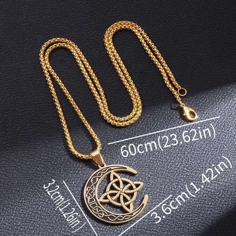 Vintage Viking Celtic Hollow Geometric Moon Pendant Necklace Unique Personalized Fashion Jewelry For Women Men Gift