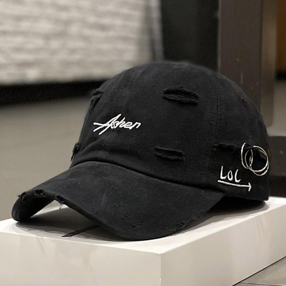 

Unisex Asher Embroidery Hole Iron Ring Baseball Caps Spring and Autumn Outdoor Adjustable Casual Hats Hip Hop Hat Sunscreen Hat чорний