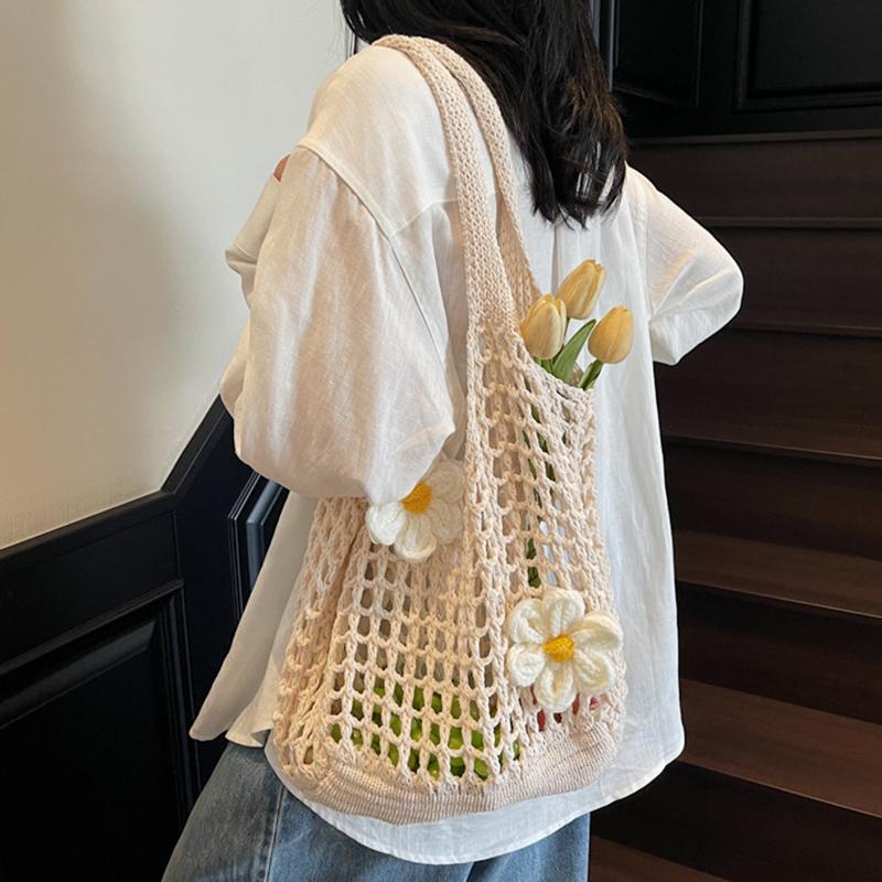 Lässige hohl gestrickte große Einkaufstasche Designer handgefertigt gewebt Frauen Schultertaschen Luxus Sommer Strandtasche Shopper Geldbörsen