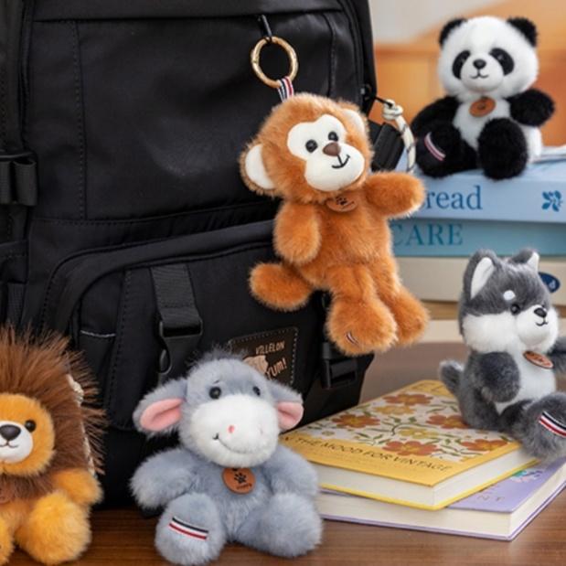 15cm Pet Series Plush Toys Monkey Rhinoceros Panda Chimpanzee Pendant Keychain Stuffed Doll Backpack Pendant Birthday Gifts