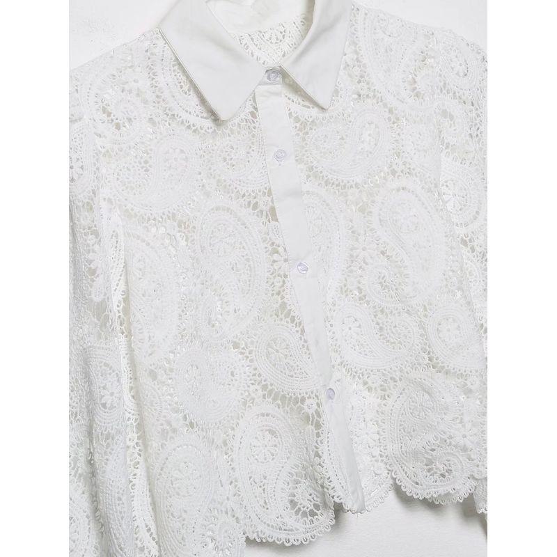 Kaslead Fashion Style Crochet Long Sleeves Shirt