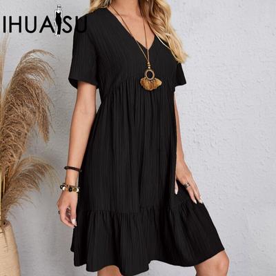 Women's Summer Loose Casual Short Sleeve Drawstring Waist Flutter Dress