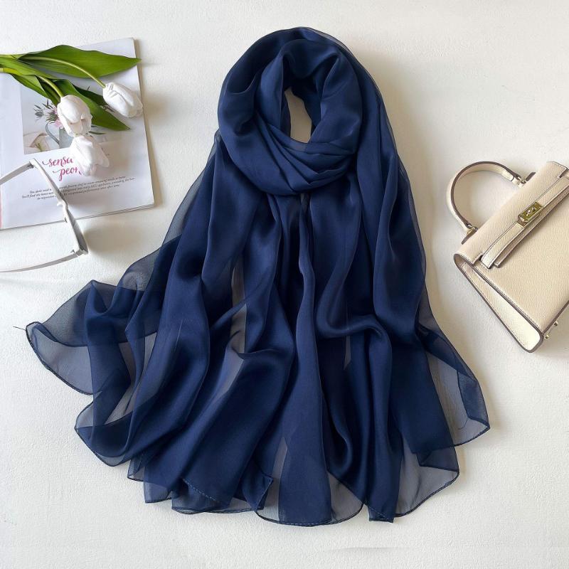 Solid Color Headscarf Silk Scarf Thin Large Scarf Travel Sun Protection Decorative Shawl Linen Plain Scarf Versatile