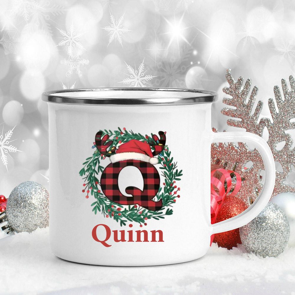 Personalized Christmas 26 Letter Pattern Mugs Custom Name Large Capacity Handle Cup Hot Chocolate Coffee Mug Christmas Gifts