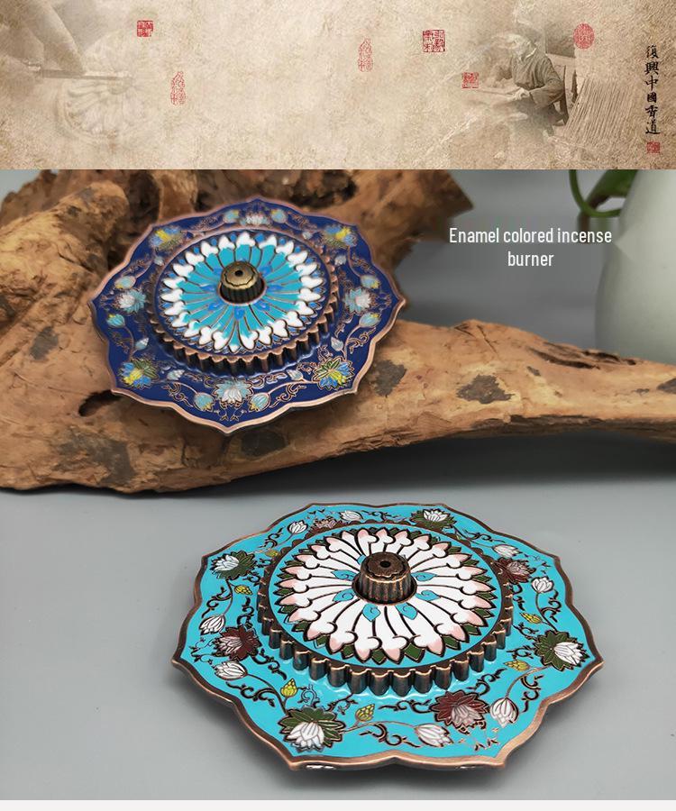 Ying Xiang Yuan Cloisonné Hand-painted Lotus Incense Holder - Creative Home Ornament for Agarwood & Sandalwood Sticks