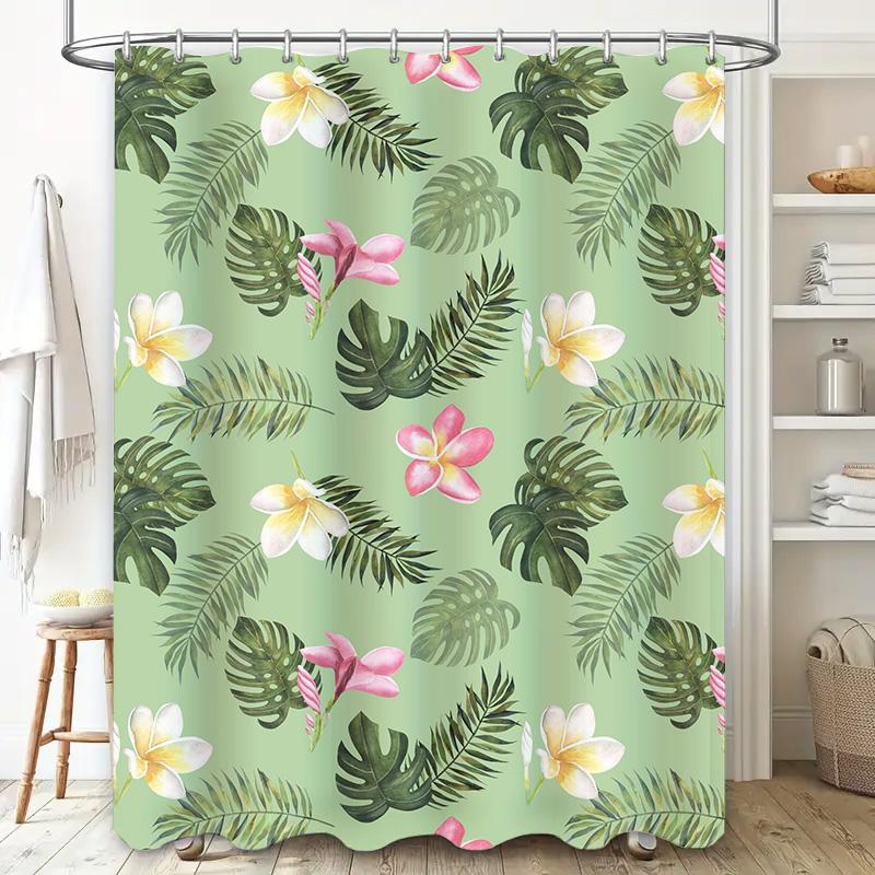 Summer Tropical Floral Shower Curtain Green Plants Bathroom Decor Privacy Waterproof Print Home Decoration