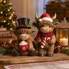 Christmas Cow Tabletop Decorations 2-Piece Set with Hot Cup and Candy Cane, Holiday Figurines