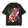 Koi Karpfen Fisch Japanische T-Shirts Gewaschen Kurzarm Harajuku T-Shirts Vintage Herren Damen Streetwear Bedrucktes T-Shirt