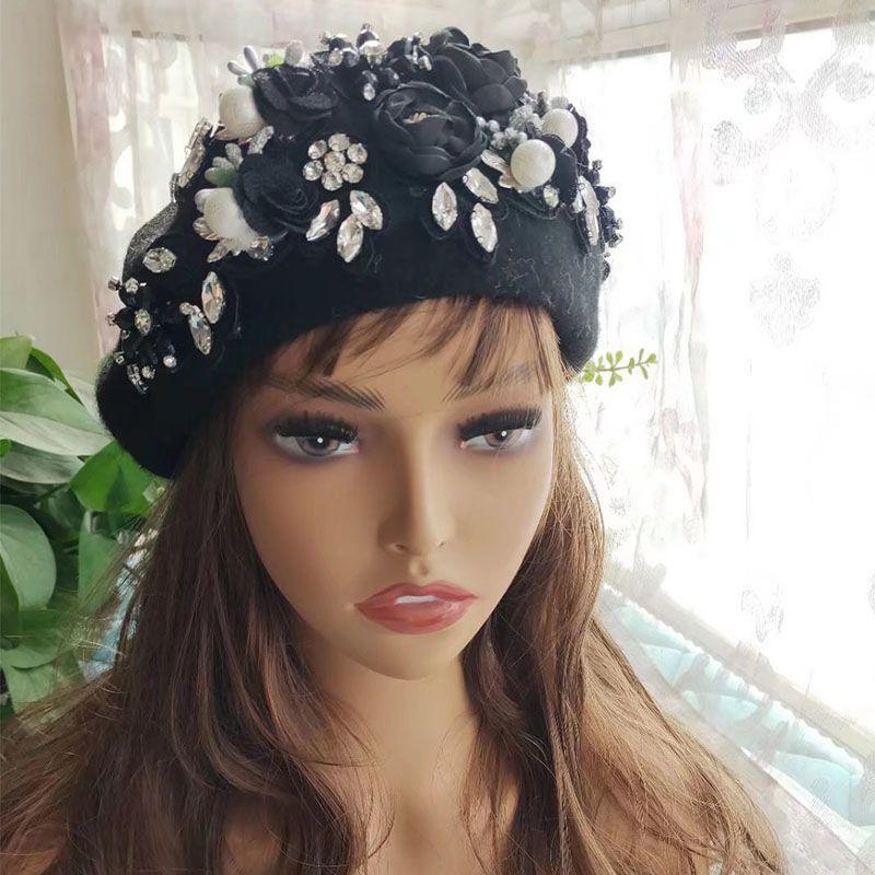 Women's Hat Floral Beret - Women's Autumn/winter Windproof Warm Hat for Photoshoots Travel Shopping and Runway Shows