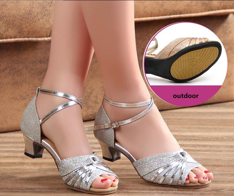 Latin Dance Shoes For Women Mid Heel Sneakers Square Dance Shoes Sandals Square Ballroom Satin Banquet Ladies Shoes