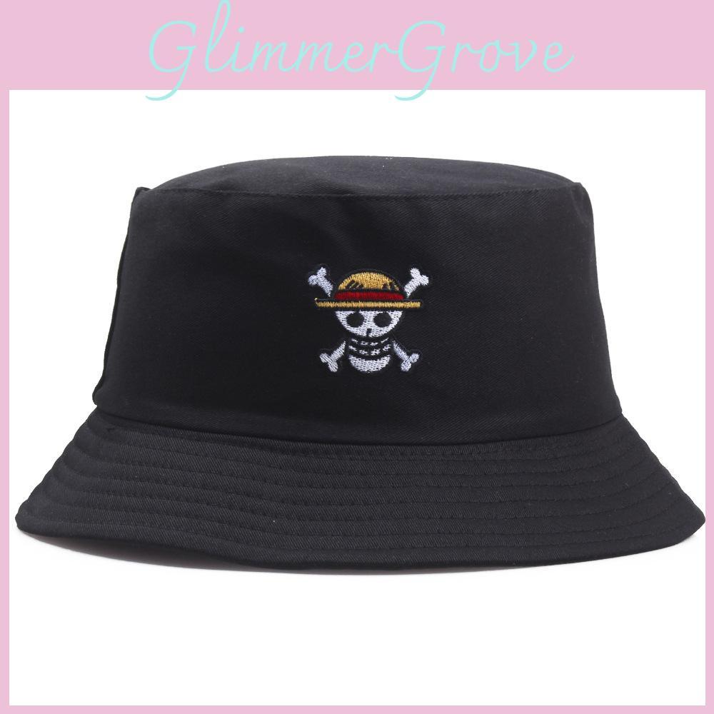 One Piece Skull Embroidered Unisex Fashion Breathable Doublesided Bucket Hat For Summer And Outdoor Activities