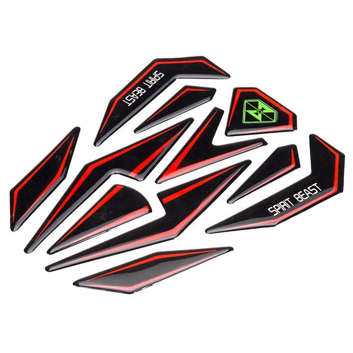 Pro Bikery Chrome Red Tribal Fire Gas Tank Pad + 3D GSXR Emblem Sticker Kit
