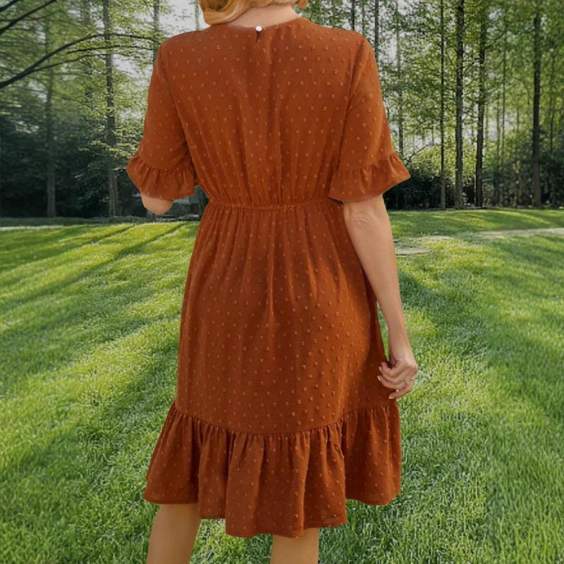 Spring and Summer Women's Lace Patchwork Round Neck Peplum Sleeve Dress